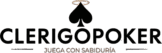 El logo de ClerigoPoker.com en negro sobre un fondo gris claro, con una pica negra coronada por una aureola dorada sobre el texto "CLERIGOPÓKER" y la leyenda en marrón "JUEGA CON SABIDURÍA" debajo.