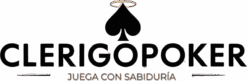 El logo de ClerigoPoker.com en negro sobre un fondo gris claro, con una pica negra coronada por una aureola dorada sobre el texto "CLERIGOPÓKER" y la leyenda en marrón "JUEGA CON SABIDURÍA" debajo.